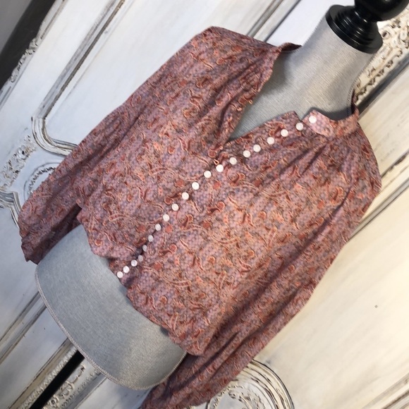 Kourt Fully Lined Soft Colors Full Gathered Peasant Sleeves Blouson Button Down - Picture 3 of 12